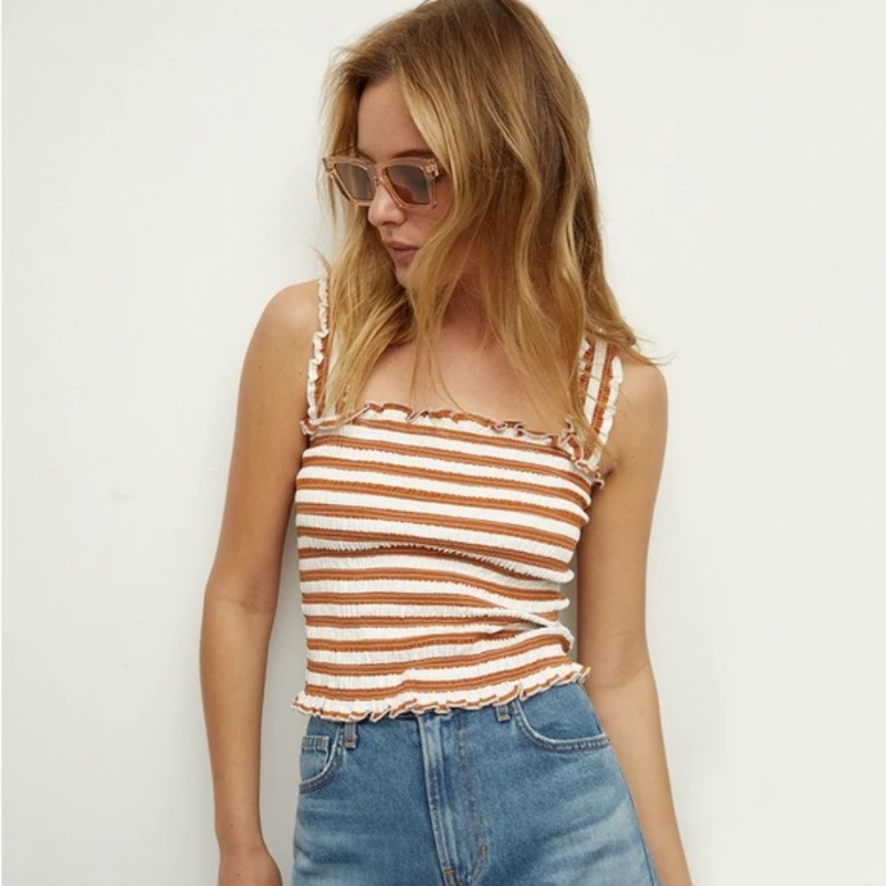 Veronica Beard Averie Stripe Smocked Tank Top Medium NWT Lightweight Cotton